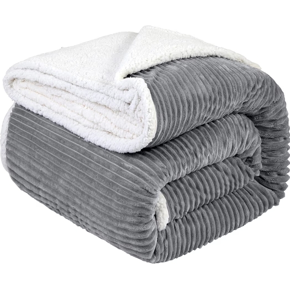 Gray Sherpa Fleece Blanket - Picture 4 of 8